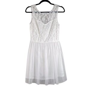 Aggie White Whimsy Fairycore‎ Polka Dot Y2K Fit & Flare Tulle Dress Size Large